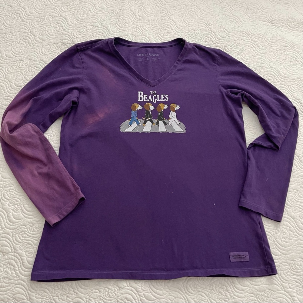 Life Is Good Crusher V-neck Long Sleeved Tee Women’s Size Large - Picture 1 of 13